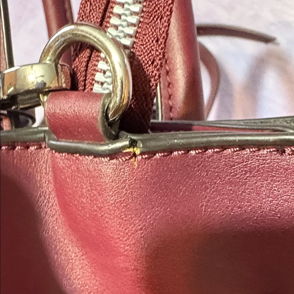 Nine West Burgundy & Brown Monogram Satchel – Faux Leather Crossbody Bag